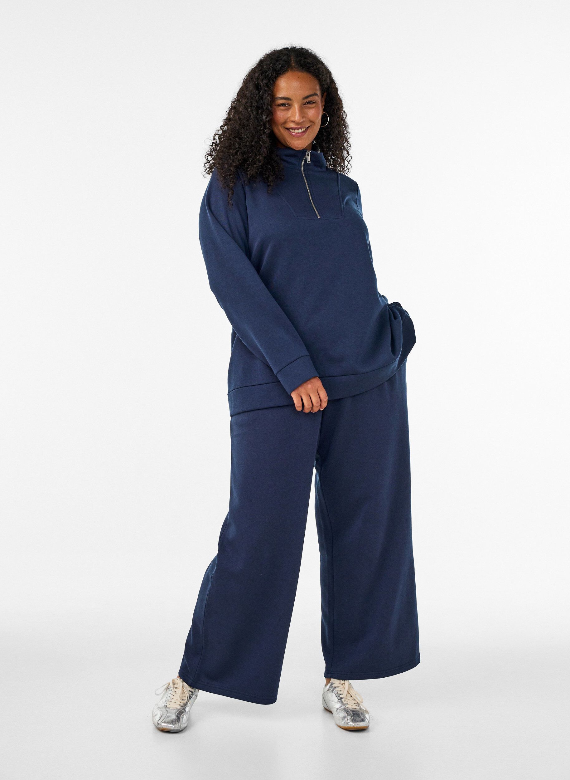 ZizziSweatpants met hoge taille en wijde pijpen, Blauw, Model image number 0