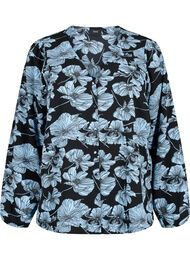 Shirtblouse met V-hals en print, Black B. Flower AOP