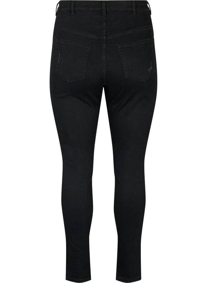 Strakke jeans met slijtagedetails, Black, Packshot image number 1