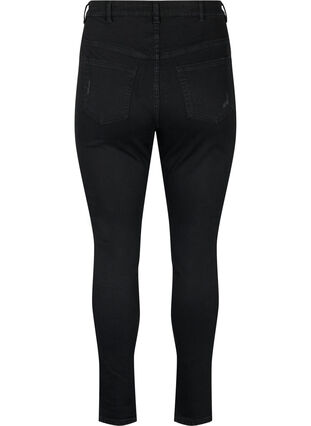 Strakke jeans met slijtagedetails, Black, Packshot image number 1