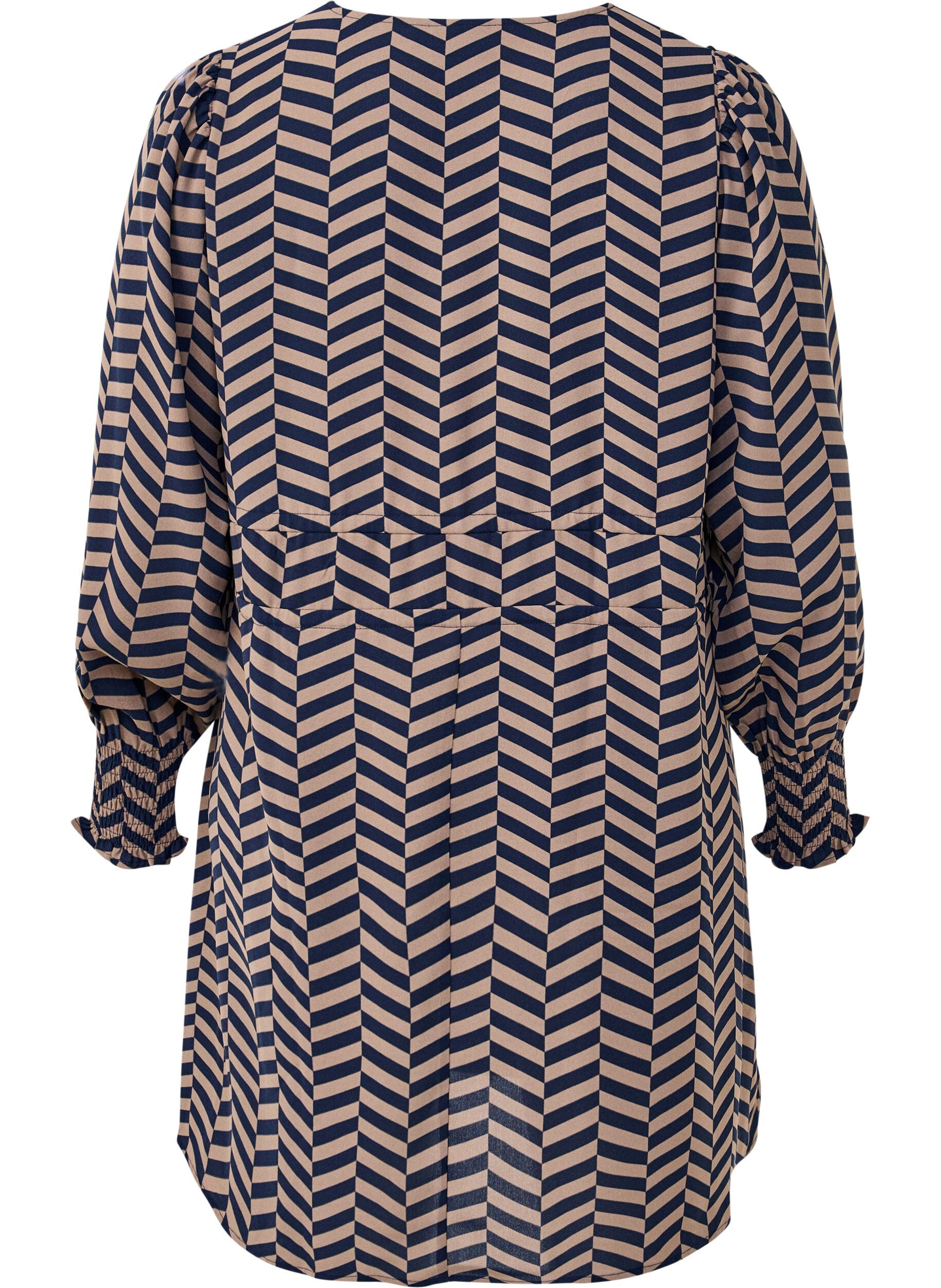 Zizzi Jurk met strikceinturen in de taille, Blauw, Packshot image number 1