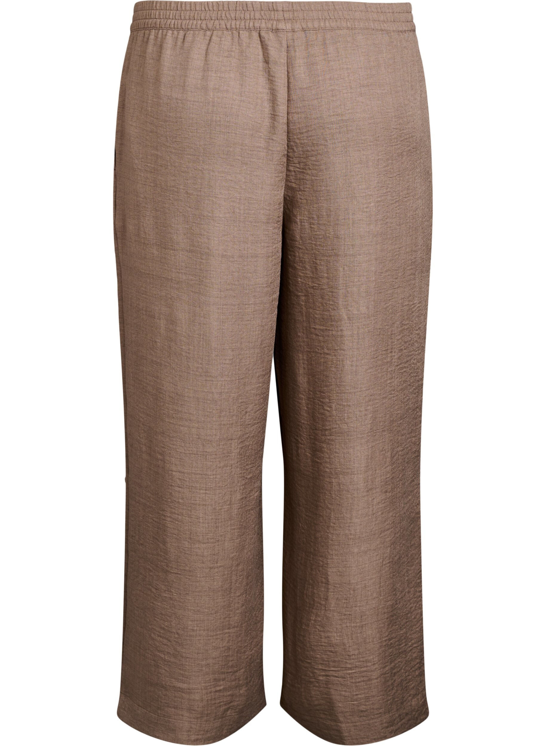 ZizziLosse broek met elastische tailleband en zakken, Bruin, Packshot image number 1