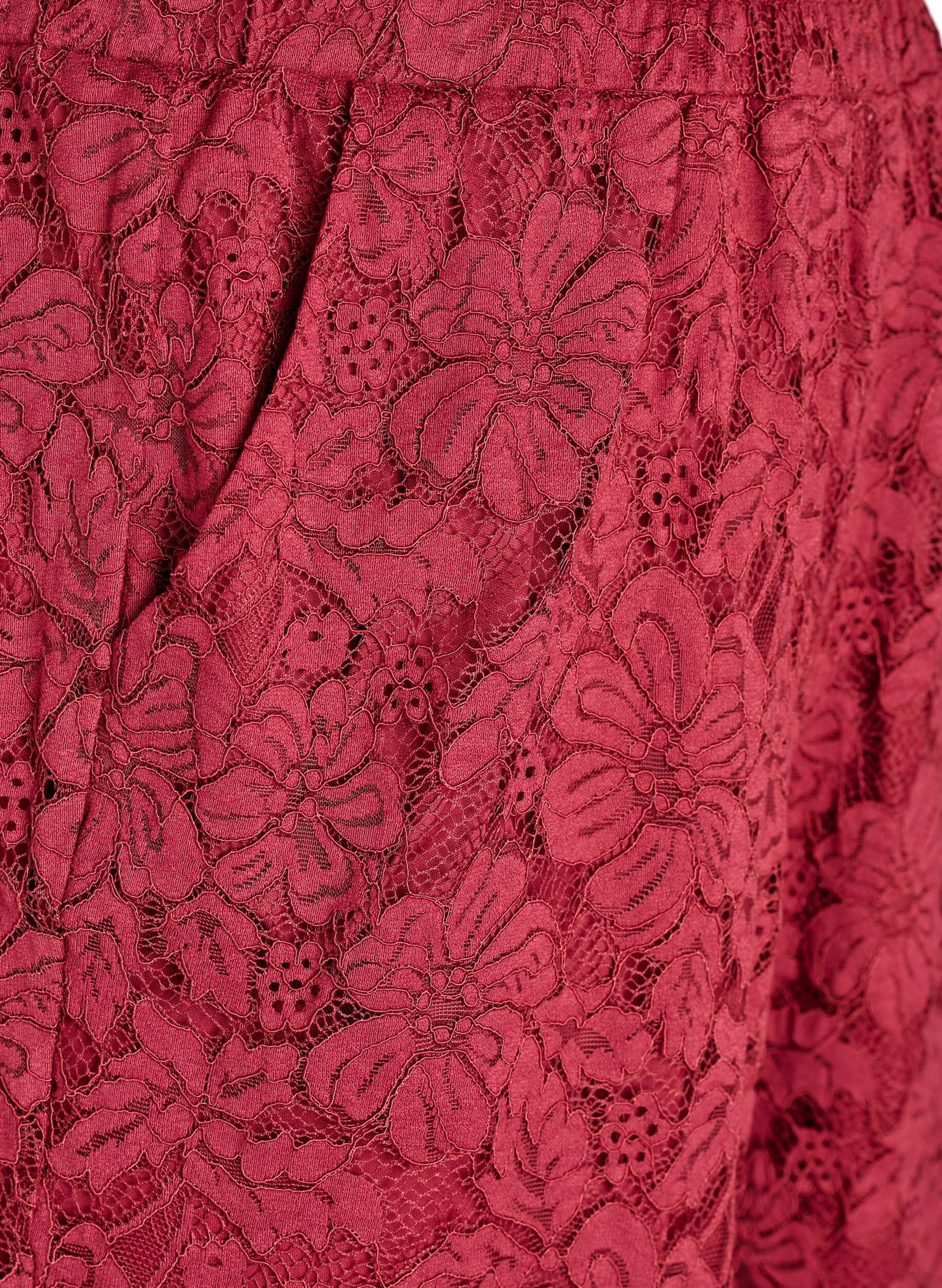 Zizzi Kanten broek met hoge taille en zakken, Donker Bordeaux, Packshot image number 2