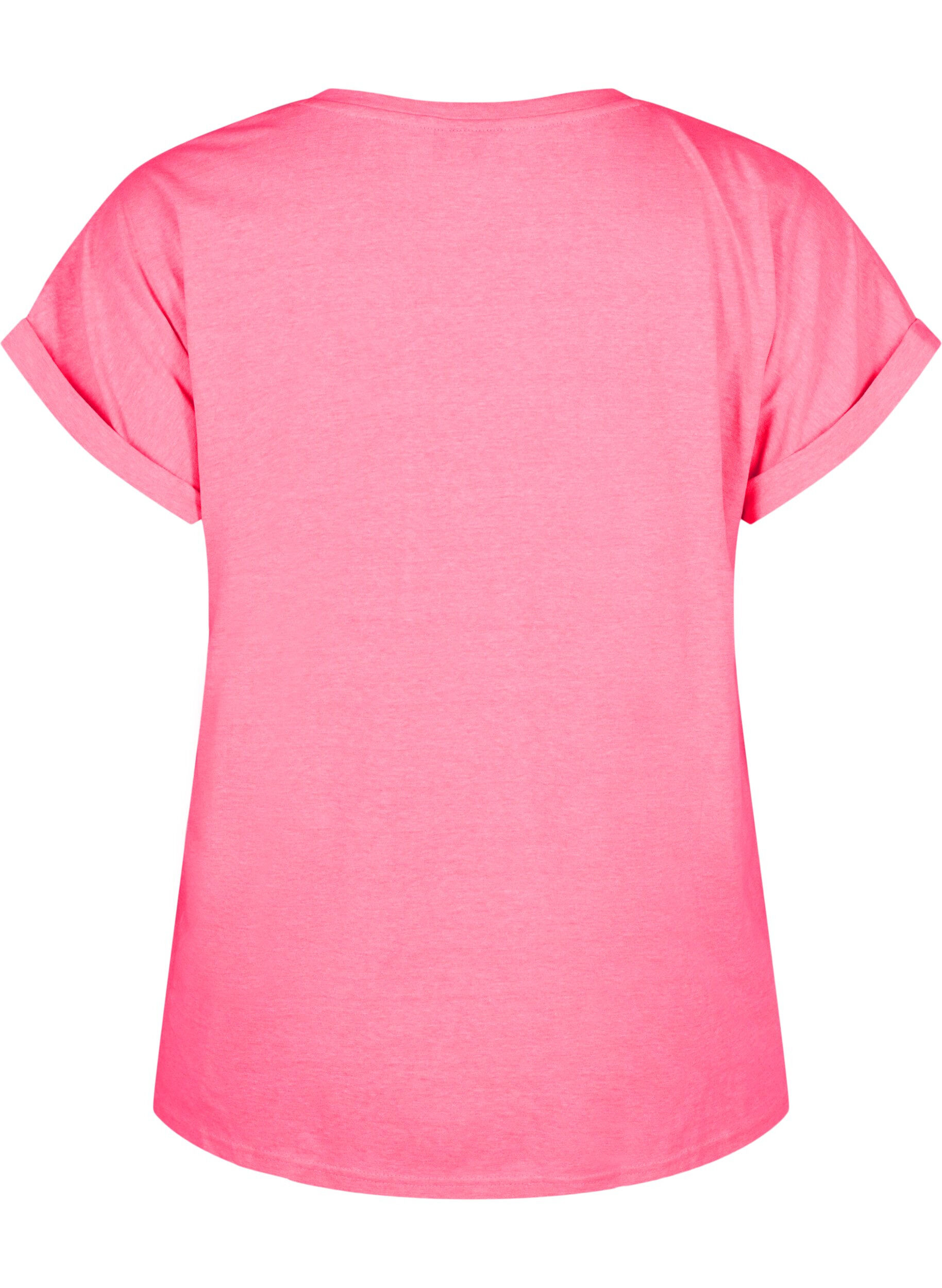 Zizzi T-shirt van katoen in neon kleur, Roze, Packshot image number 1