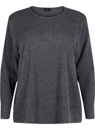 Melange Blouse met een rond halsje en lange mouw, Dark Grey