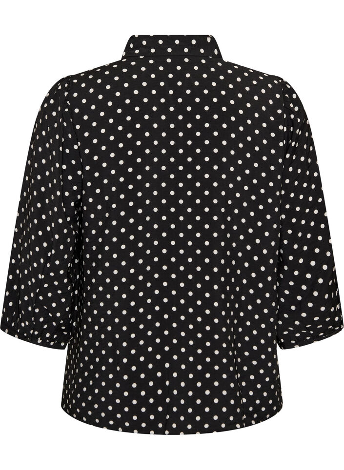Shirt met stippenpatroon en 3/4-mouwen, Zwart, Packshot image number 1