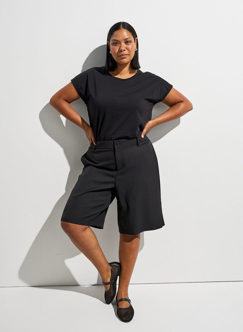 T-shirt met korte mouwen van katoenmix, Zwart, Image image number 0