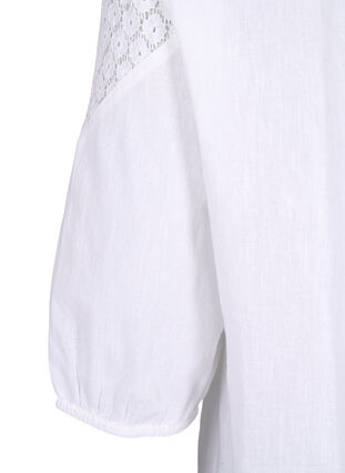 Blouse van katoenmix met linnen en gehaakt detail, Bright White, Packshot image number 3