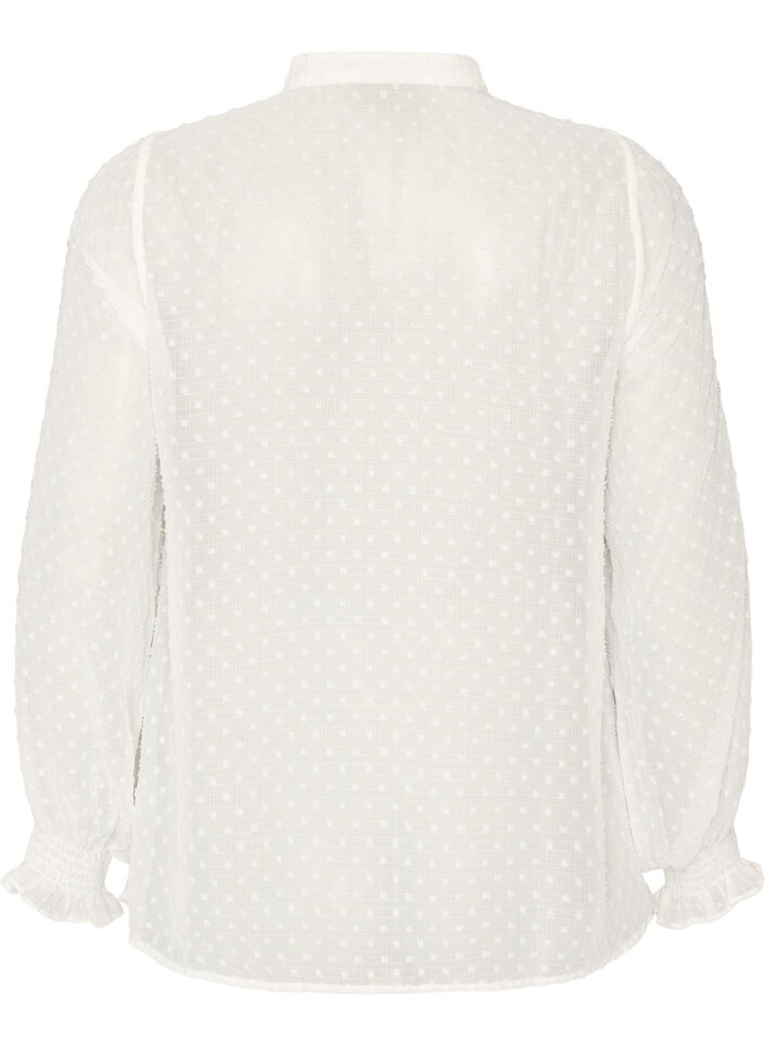 Overhemdblouse met kanten inzet en stippenpatroon, Vanille, Packshot image number 1