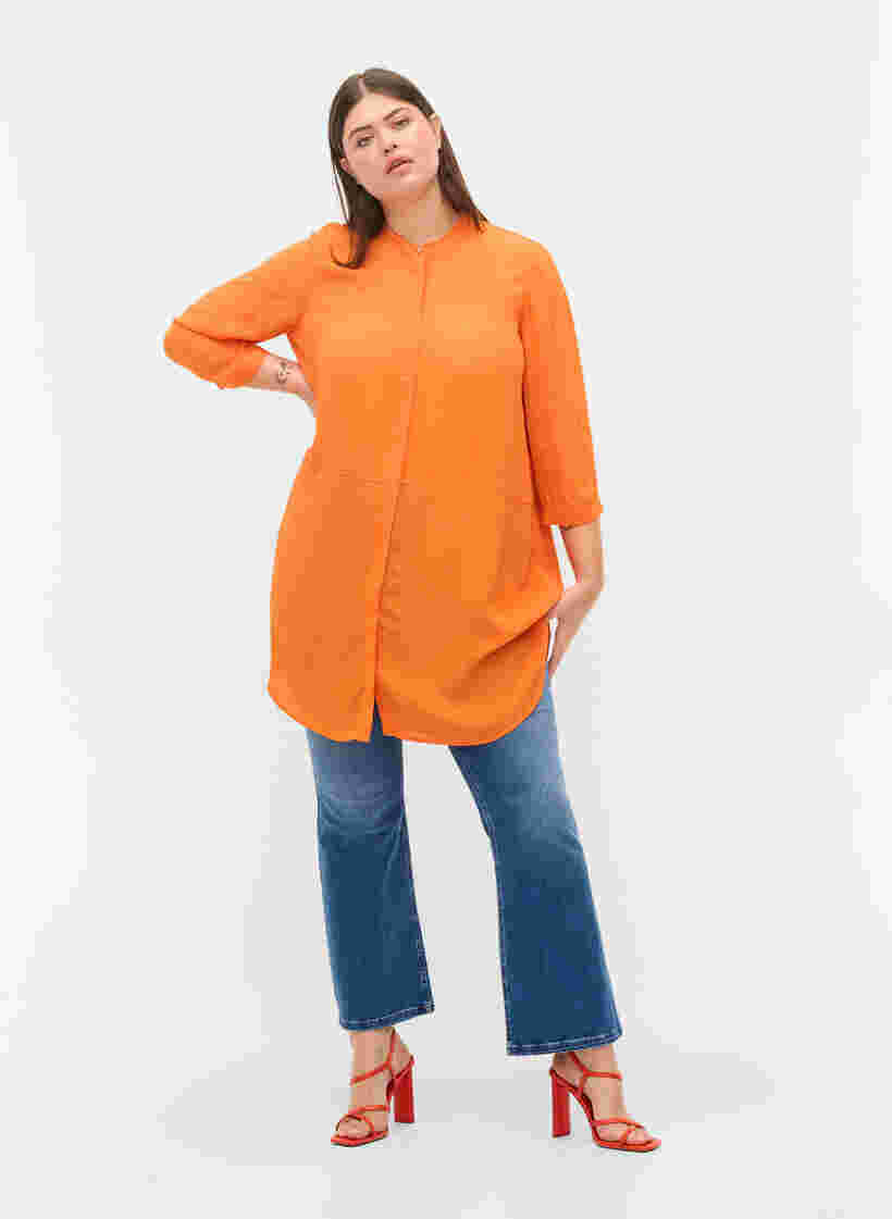 Lange viscose blouse met 3/4 mouwen, Orange Peel, Model image number 2