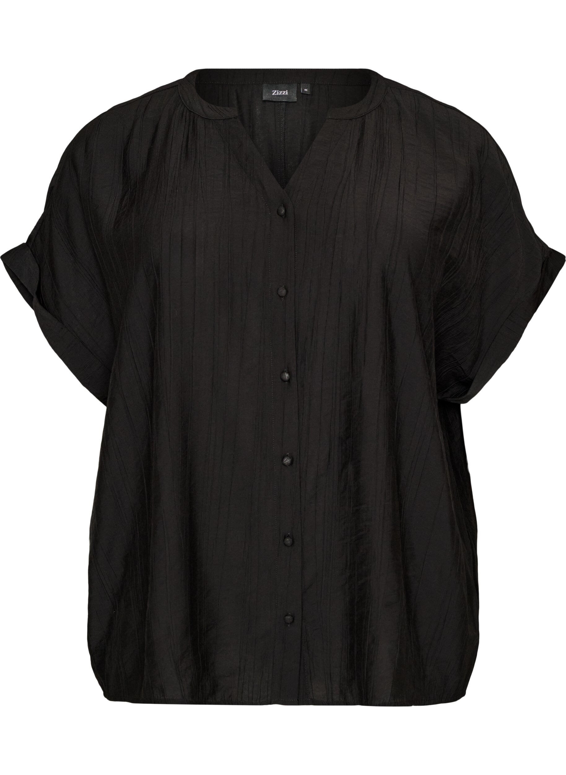 ZizziViscose blouse met knoopjes en textuur, Zwart, Packshot image number 0