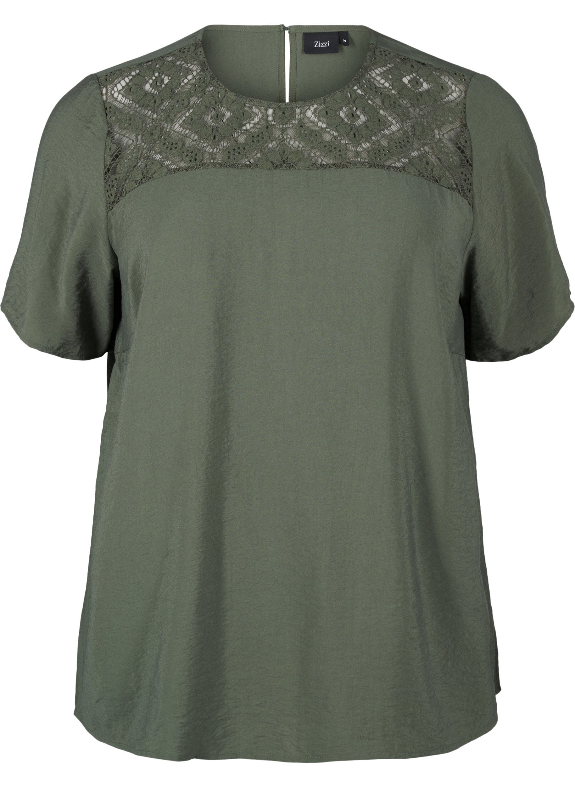 Zizzi Blouse van viscose met korte mouwen en kant detail, Thyme, Packshot image number 0