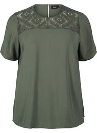 Blouse van viscose met korte mouwen en kant detail, Thyme