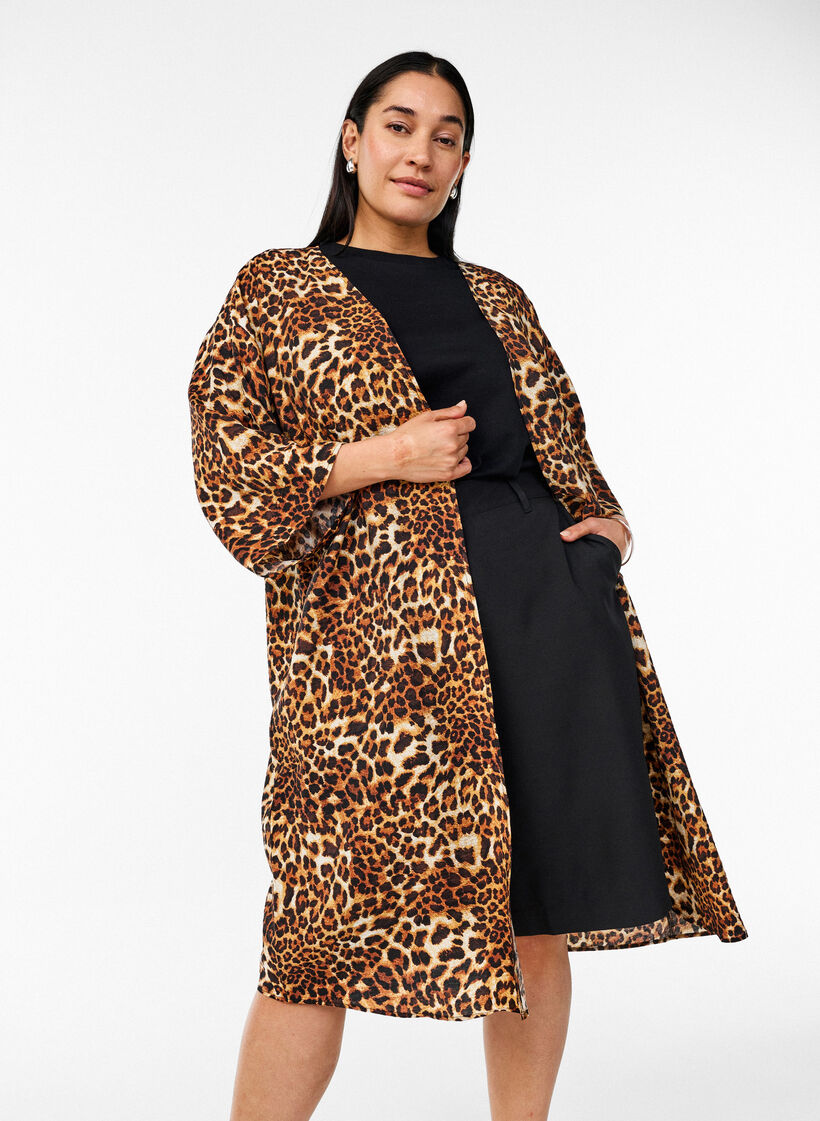 Kimono van viscose met 3/4 mouwen, Bruin, Image image number 0