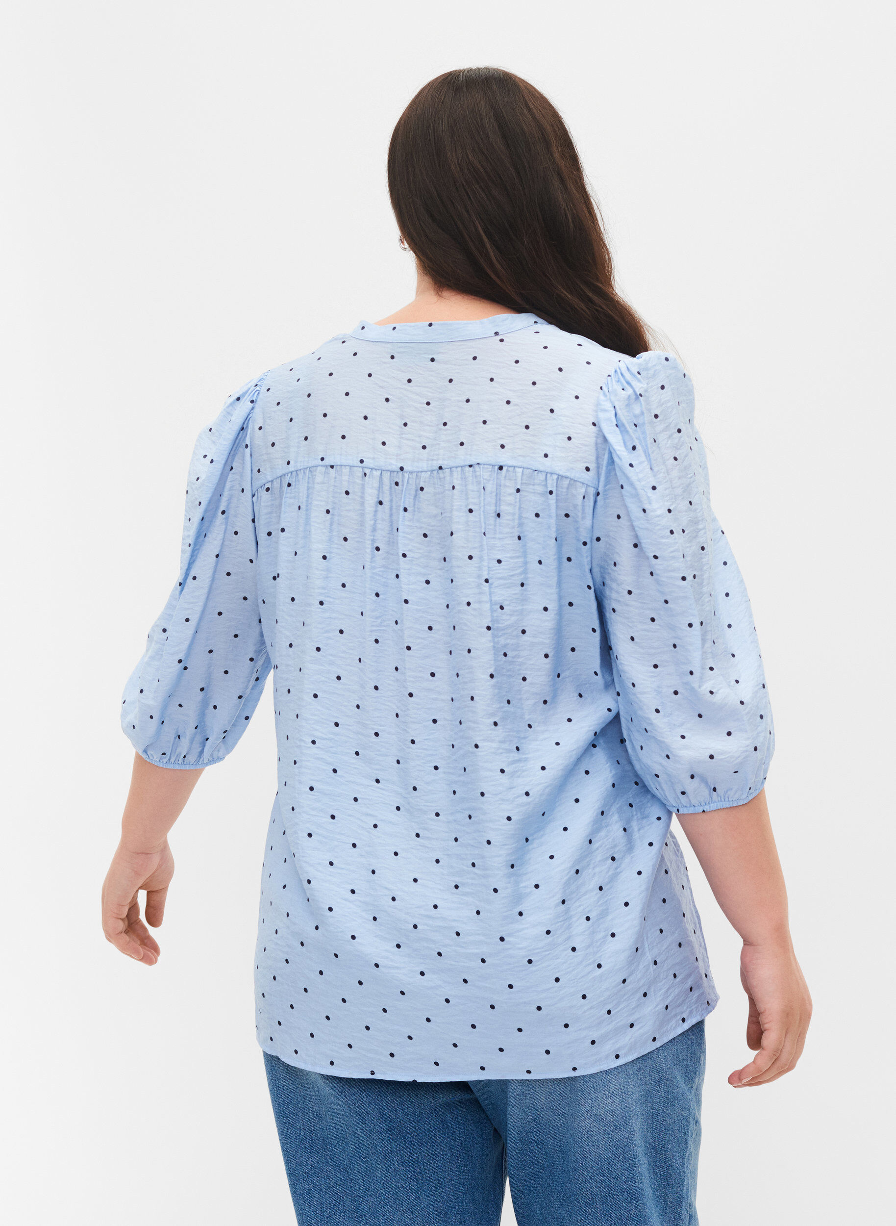 Zizzi Gestippelde blouse met 3/4 mouwen in viscose, Light Blue Dot, Model image number 1