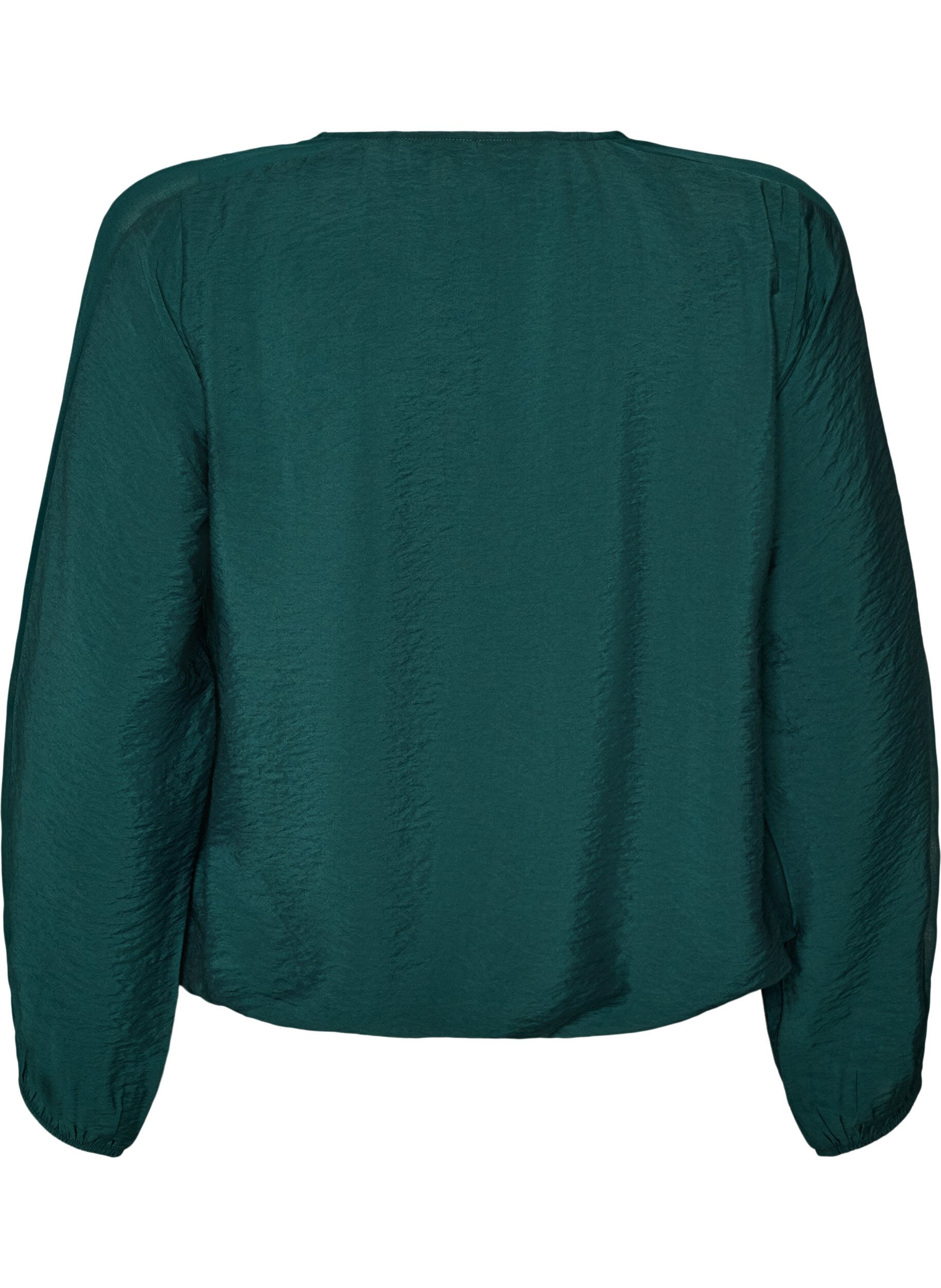 ZizziBlouse met balloneffect en chiffondetails, Groen, Packshot image number 1