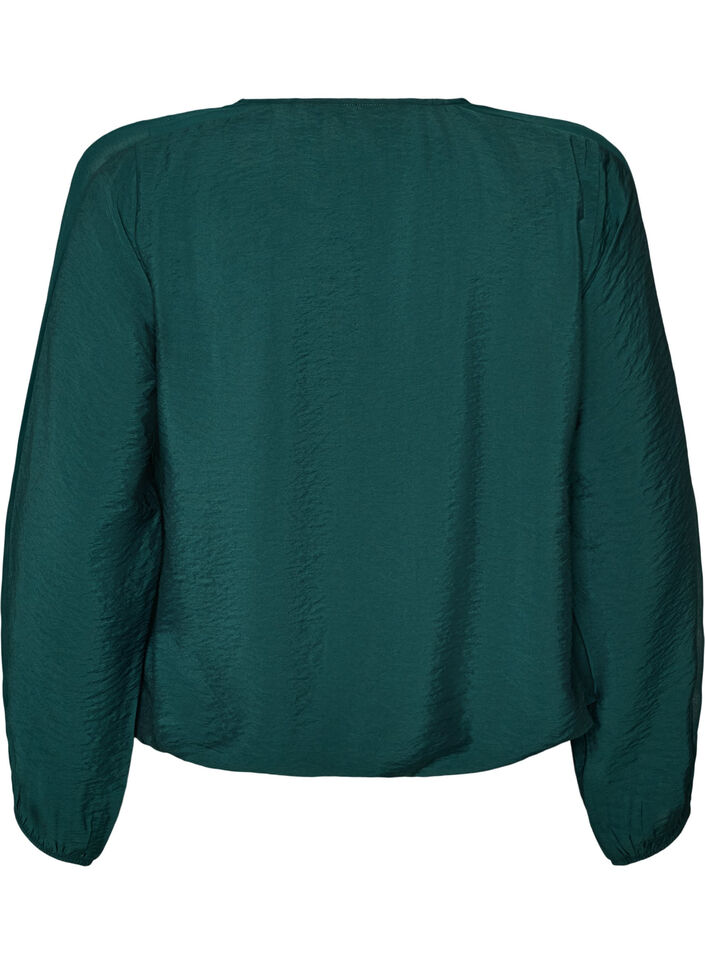 Blouse met balloneffect en chiffondetails, Groen, Packshot image number 1