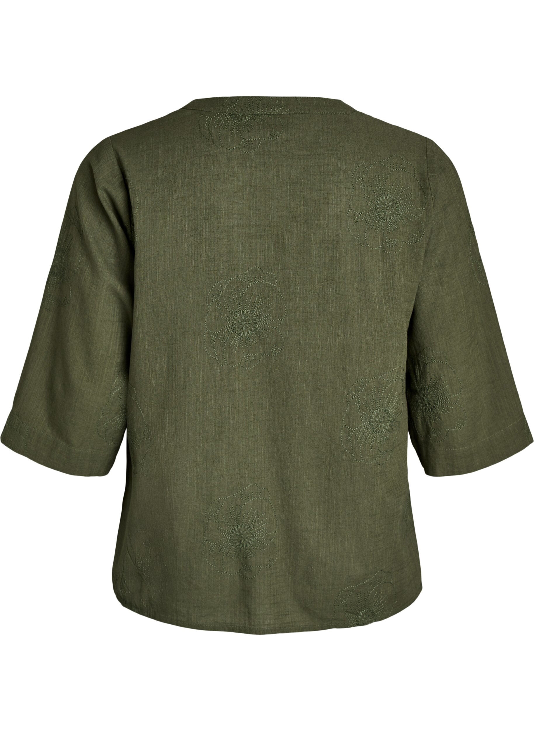 Zizzi Katoenen blouse met geborduurde details en 3/4 mouwen, Groen, Packshot image number 1