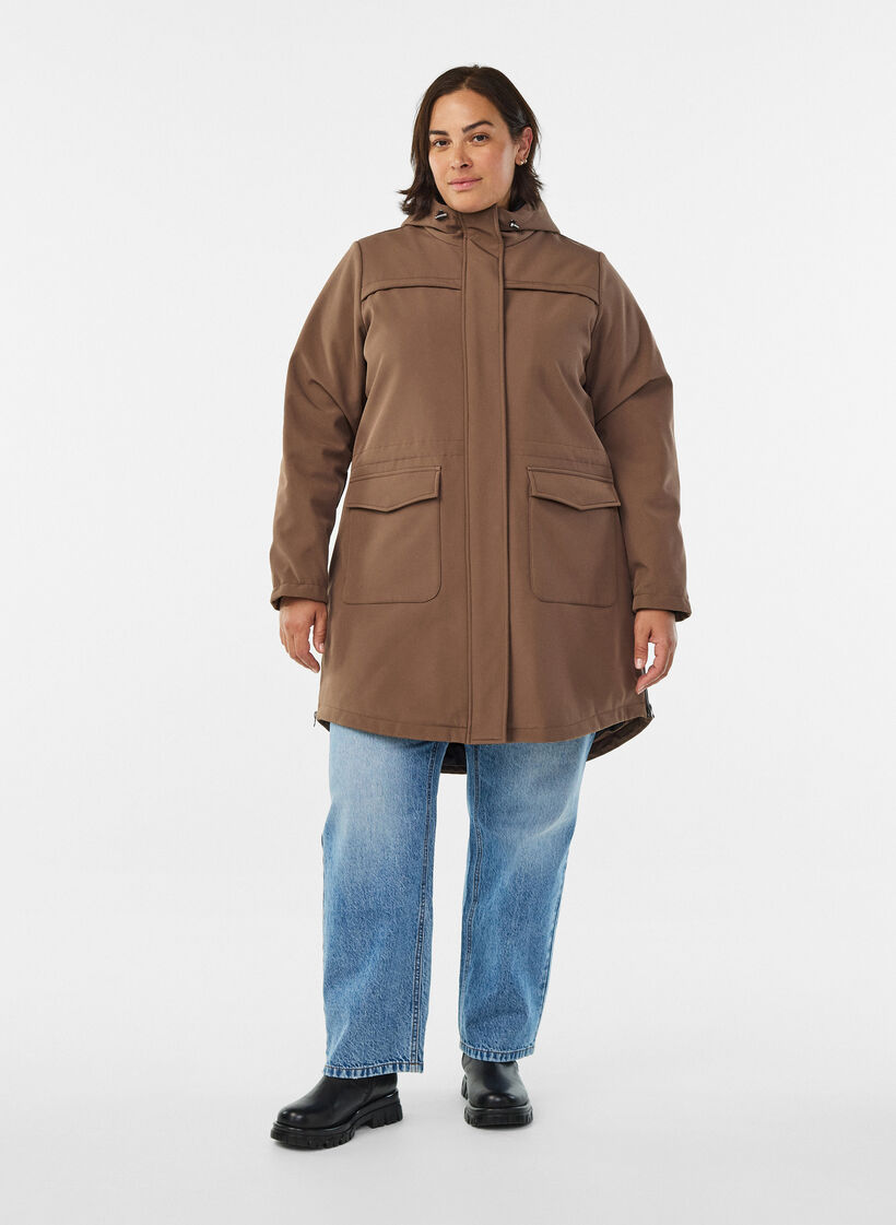 Waterafstotende softshell-jas met gewatteerde voering, Bruin, Model image number 1