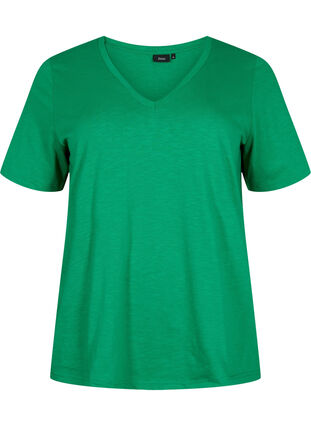 Basic t-shirt met korte mouwen en V-hals, Jolly Green, Packshot image number 0