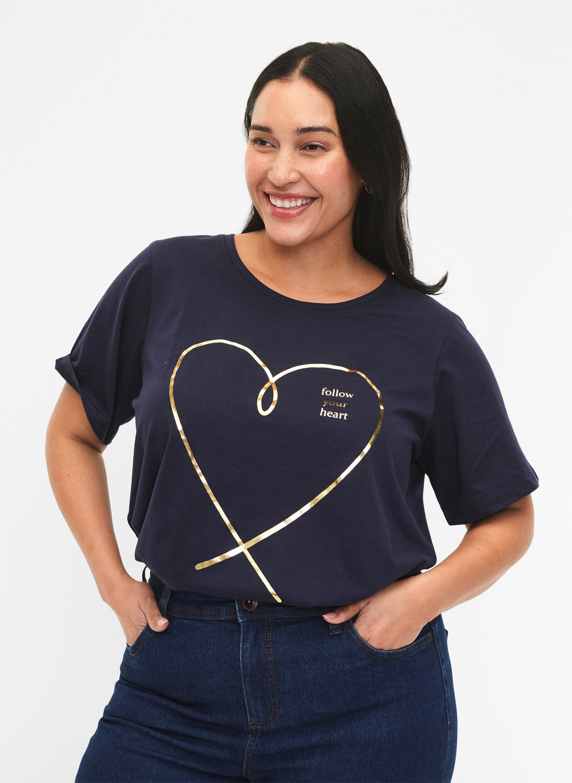 Zizzi FLASH - T-shirt met motief, Navy Blazer, Model image number 0