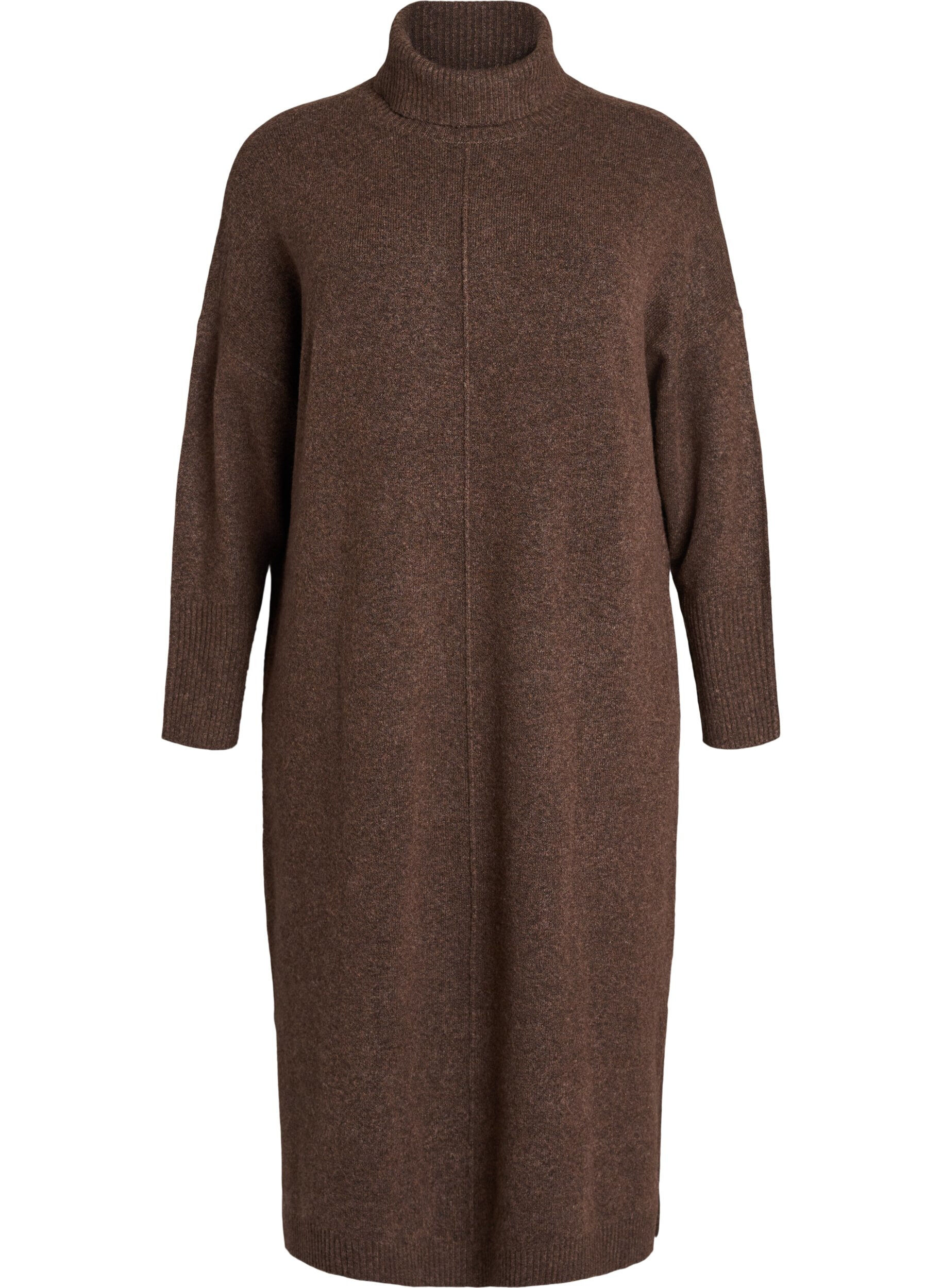 ZizziJumperjurk met col en splitjes, Bruin, Packshot image number 0
