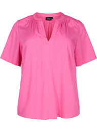 Viscose blouse met korte mouwen en v-hals, Shocking Pink