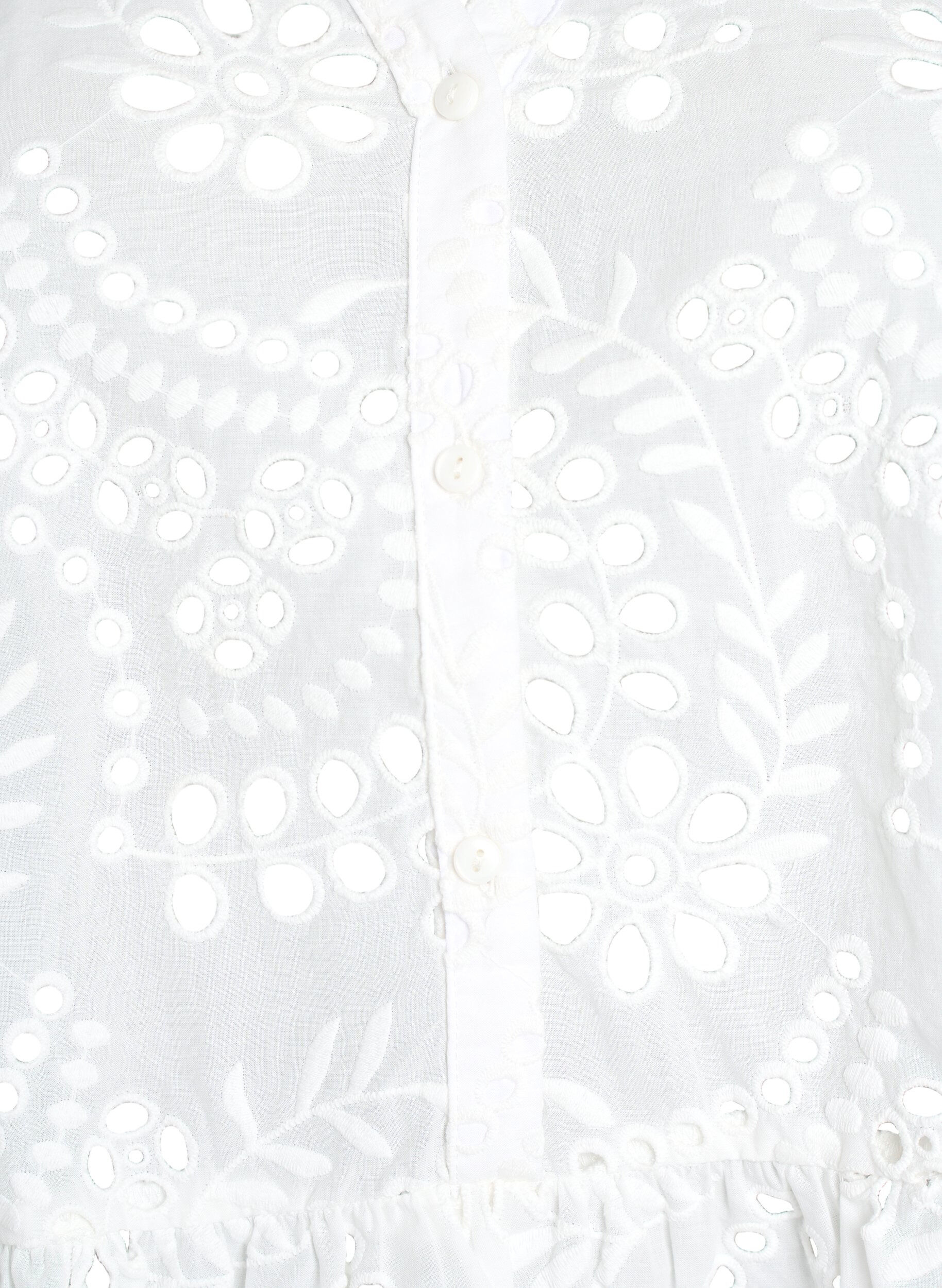 Zizzi Mouwloze blouse met broderie anglaise en ruches, Wit, Packshot image number 2