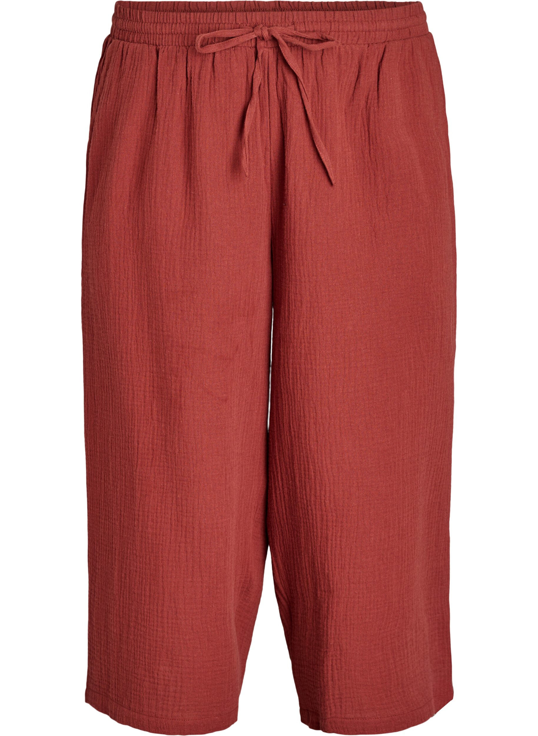 Zizzi Culotte broek van katoen met hoge taille, Rood, Packshot image number 0
