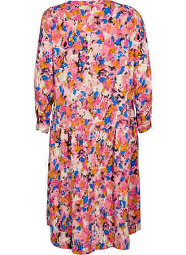 Viscose midi-jurk met lange mouwen en print, Rosebloom GraphicAOP, Packshot image number 1