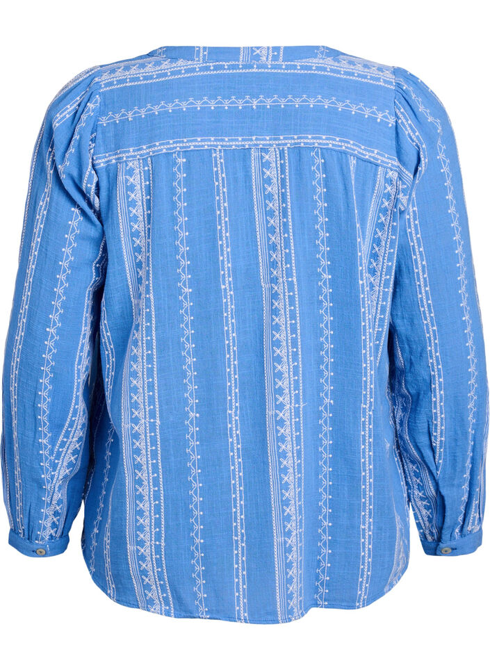 Blouse met geborduurd patroon, Blauw, Packshot image number 1