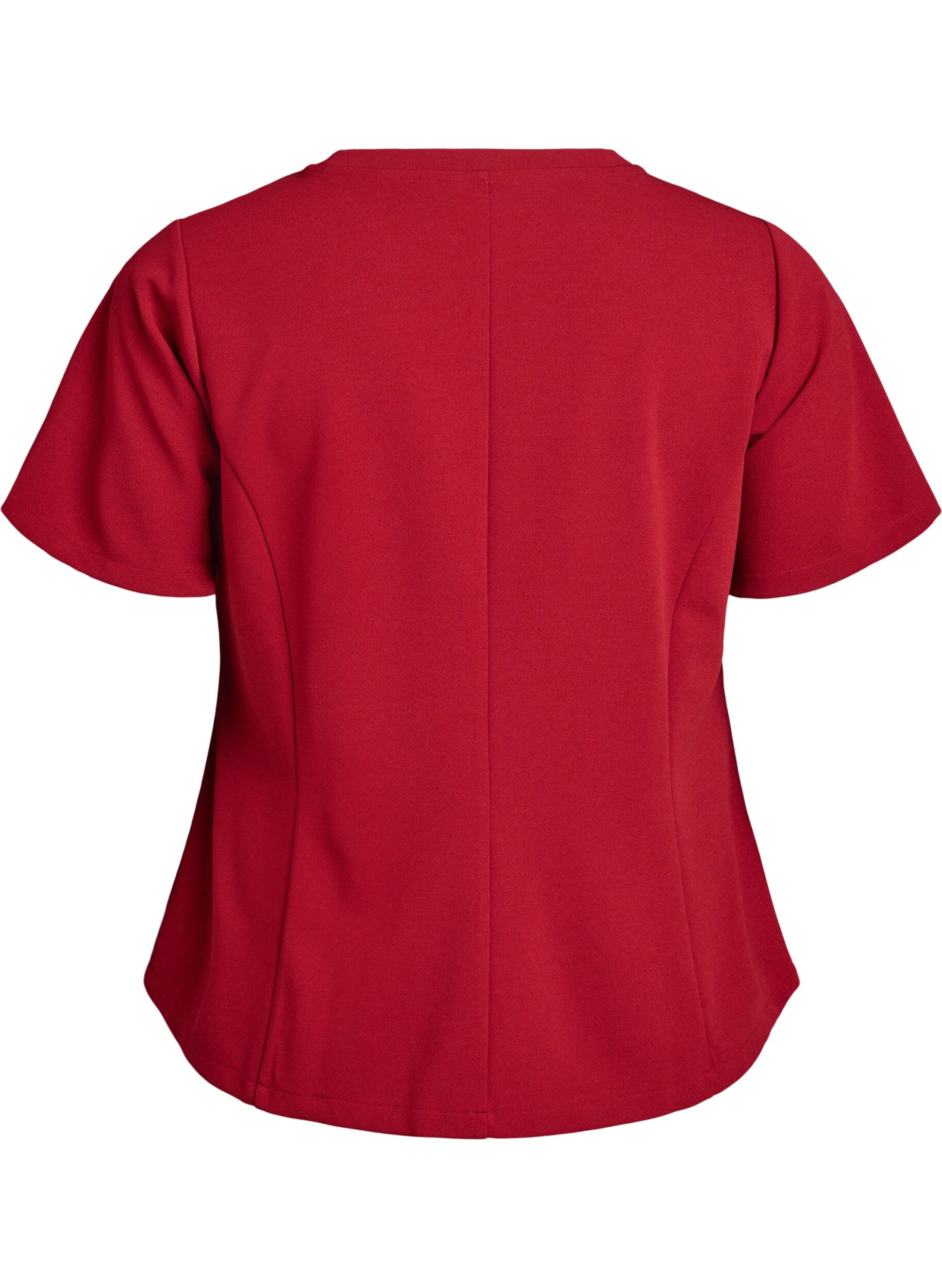 Zizzi Korte mouwen blouse met figuurnaden, Rood, Packshot image number 1