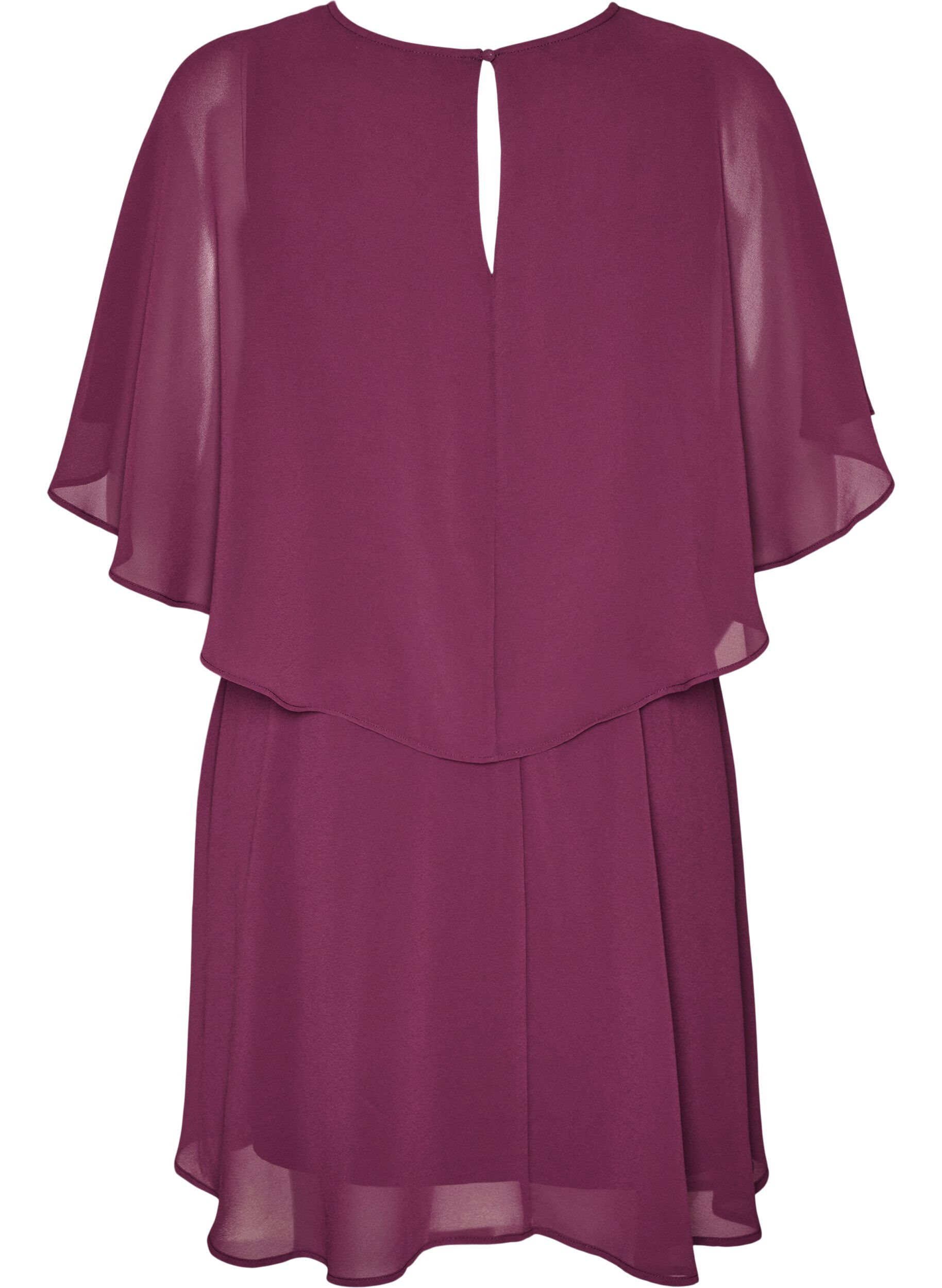 ZizziKorte chiffon feestjurk met gelaagd effect, Rood, Packshot image number 1