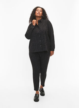 Viscose shirtjas met ton-sur-ton patroon, Black, Model image number 2