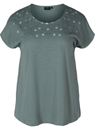 Katoenen t-shirt met korte mouwen en sterretjes, Balsam Green STARS, Packshot image number 0