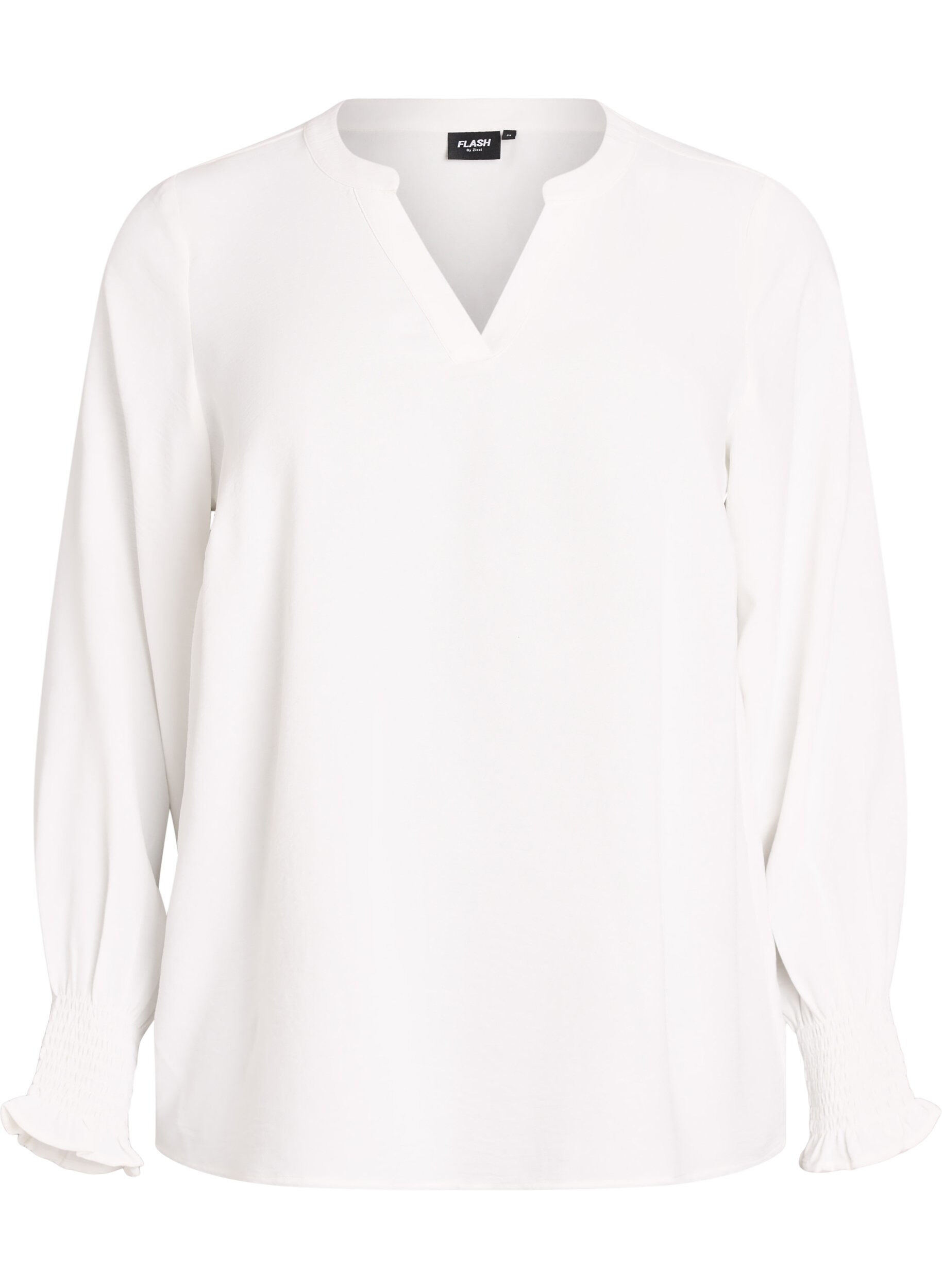 FLASH - Blouse met smockmanchetten en V-hals