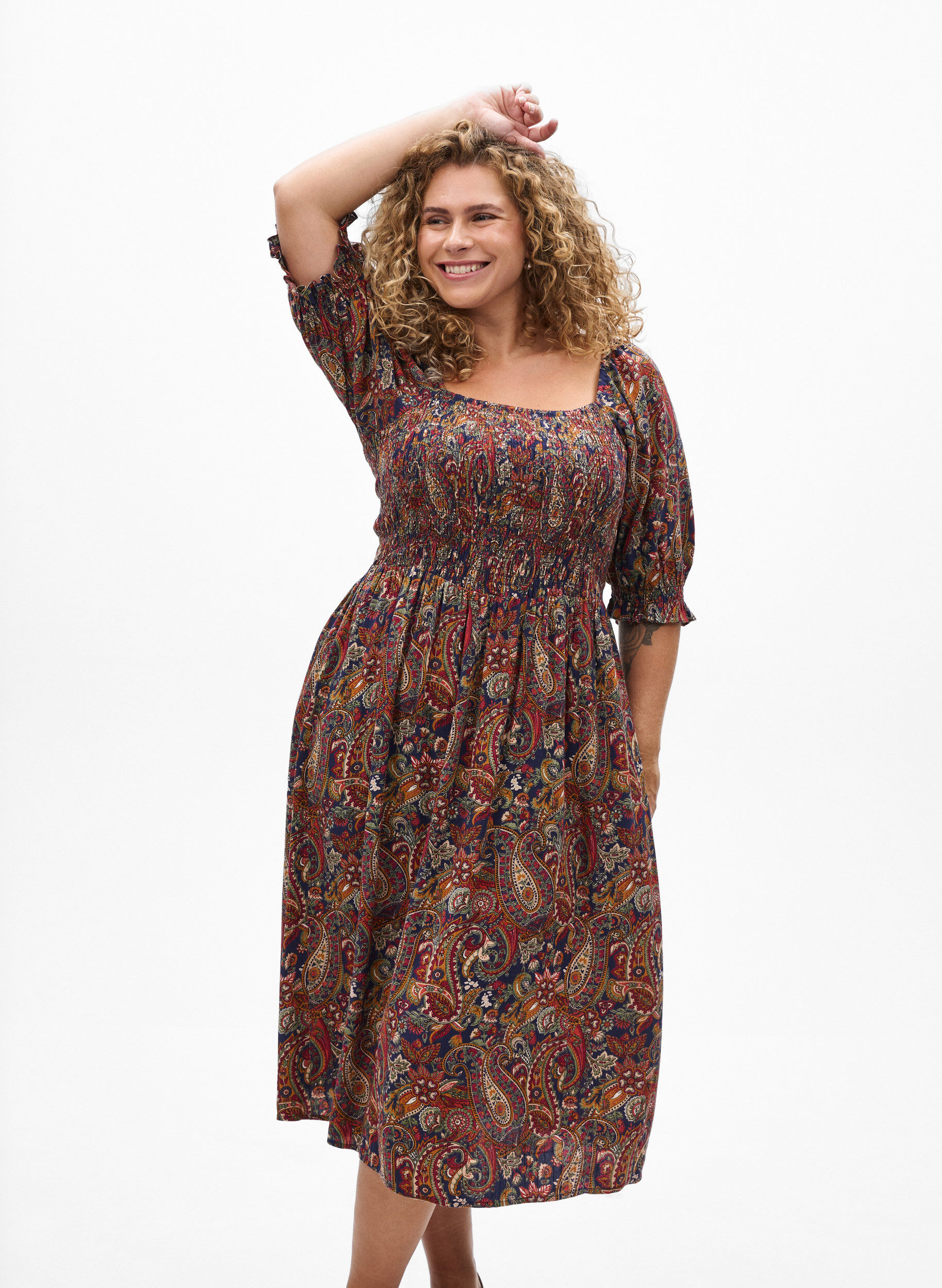 ZizziZomerjurk in viscose met paisley print, Blauw, Model image number 0
