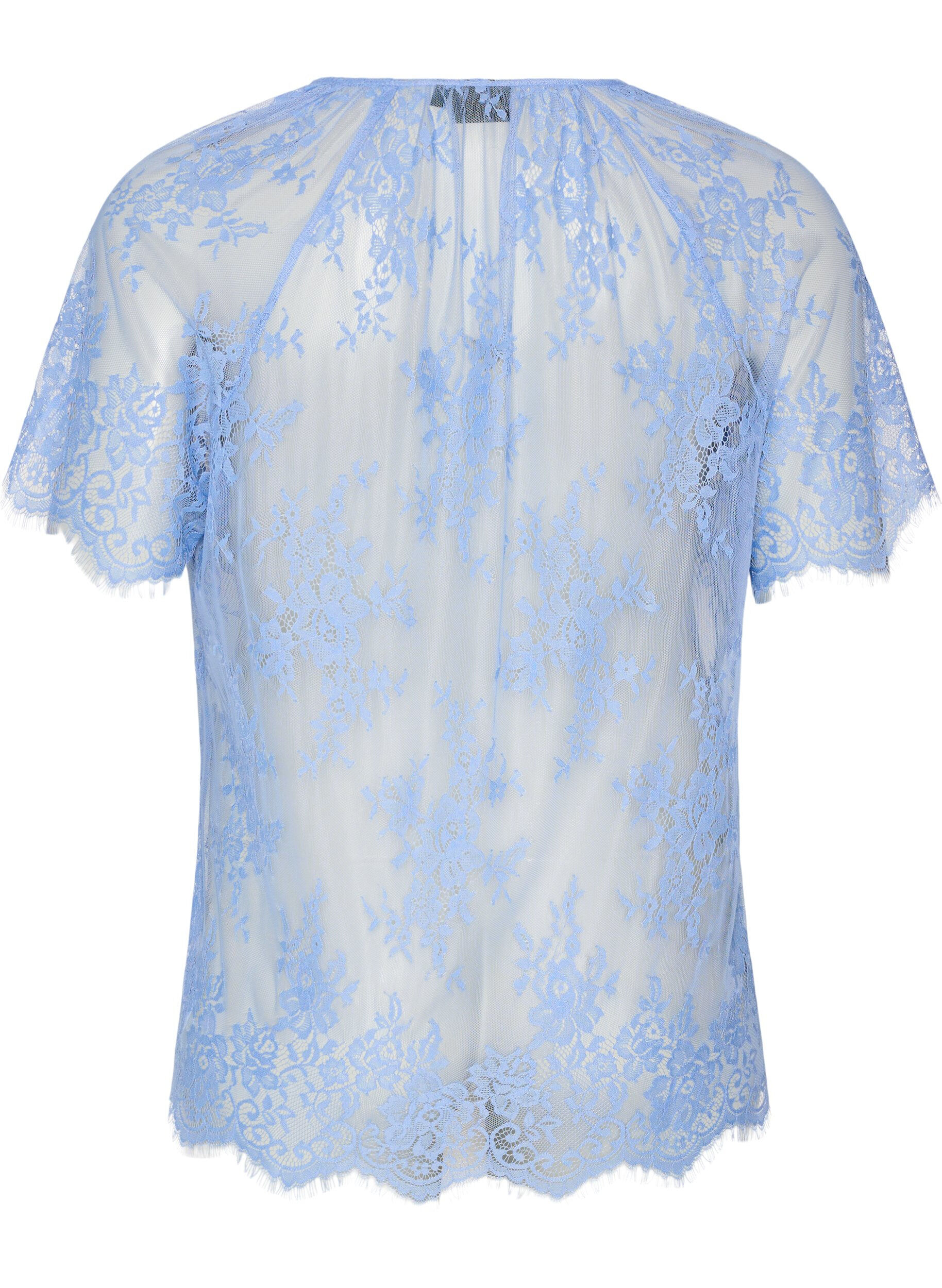 ZizziKorte mouwen kanten blouse met striksluiting, Paars, Packshot image number 1