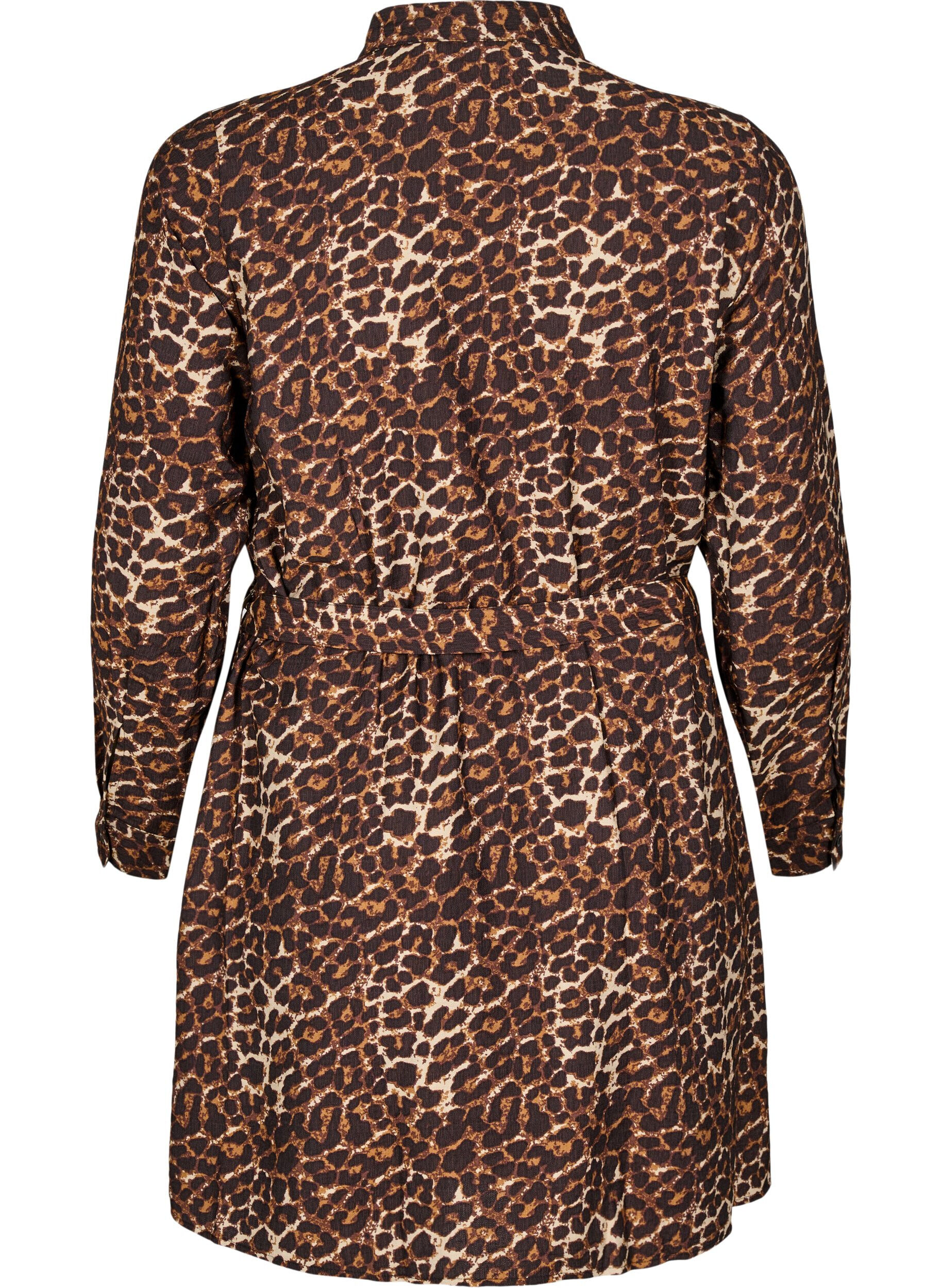 Zizzi Jurk met lange mouwen en strikriem, Bruin, Packshot image number 1