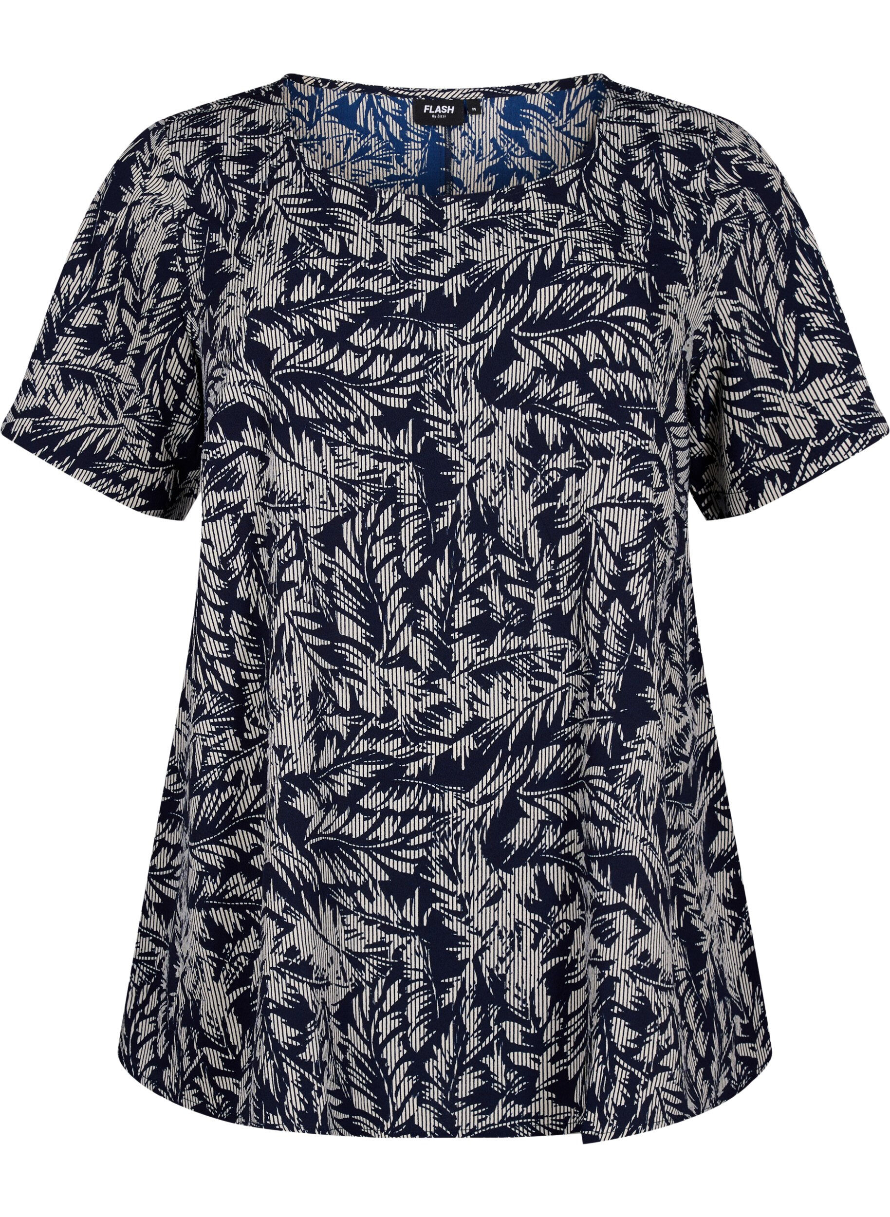 Zizzi FLASH - Blouse met korte mouwen en print, Off White Blue Leaf, Packshot image number 0
