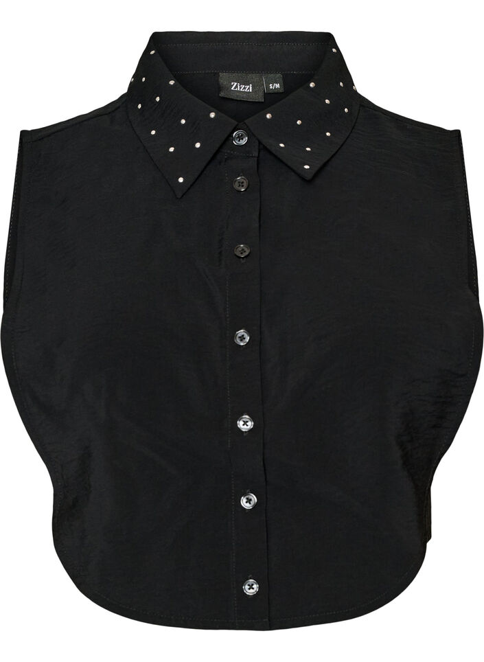 Kraaginzet met rhinestones en knopen, Zwart, Packshot image number 0