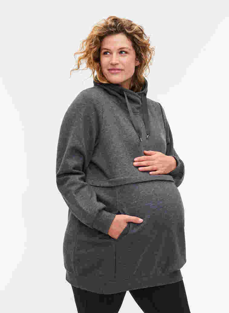 Zwangerschapssweater met borstvoedings functie, Dark Grey Melange, Model image number 0