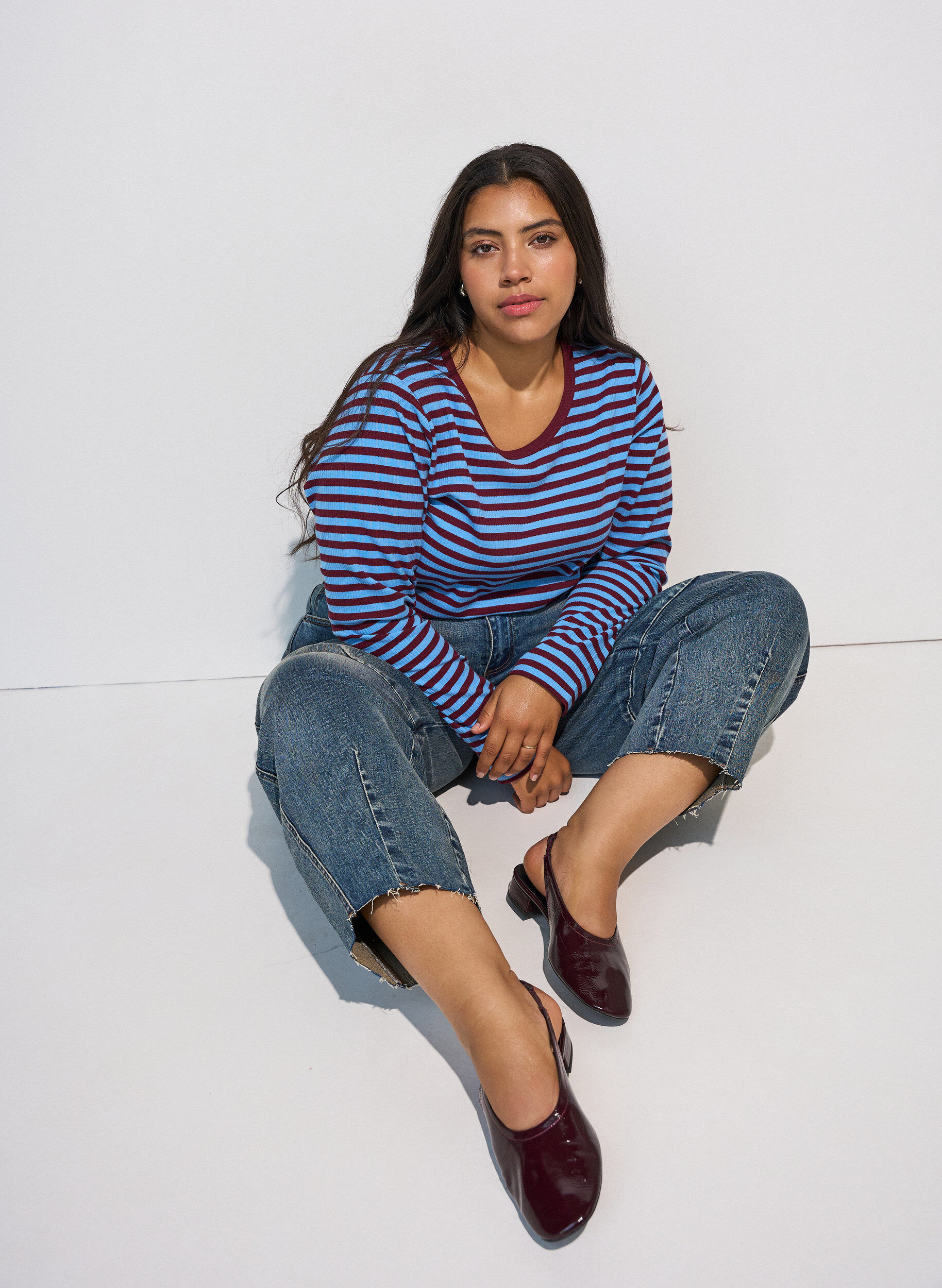 ZizziGestreepte blouse met lange mouwen, Blauw, Model image number 0