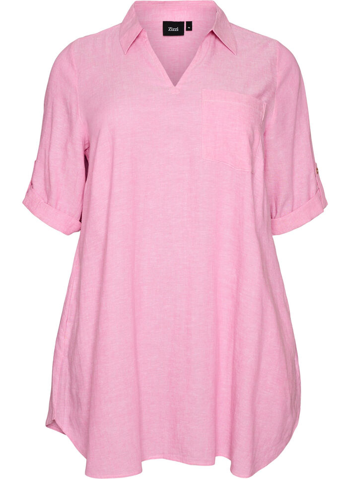 Tuniek van linnen en viscose met A-vorm, Roze, Packshot image number 0