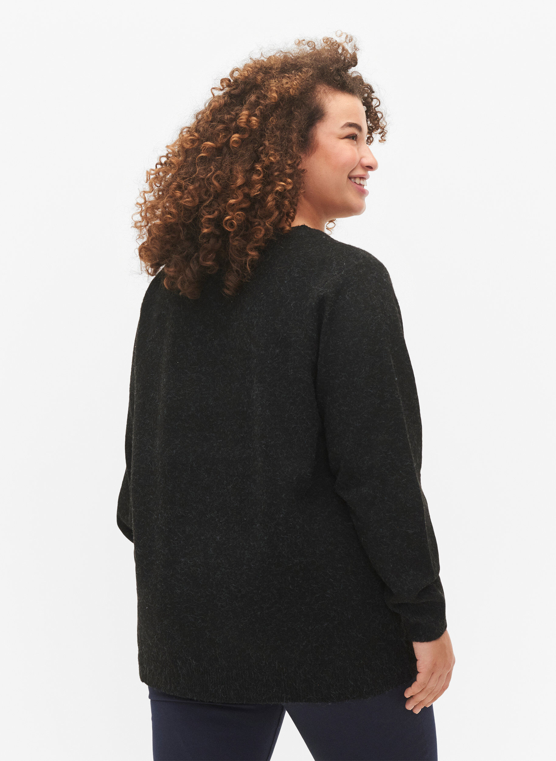 ZizziGemele&ecirc;rde trui met V-hals, Dark Grey Melange, Model image number 1