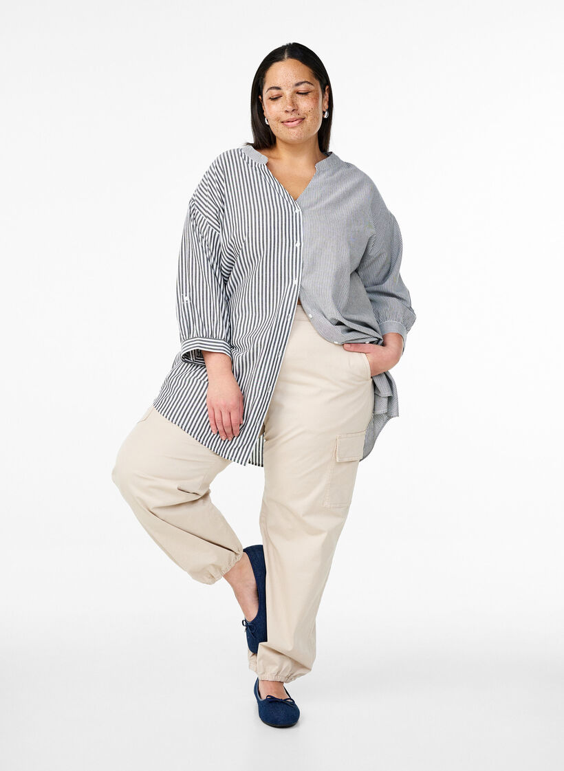 Geruite tuniek met 3/4 mouwen, Zwart, Model image number 1