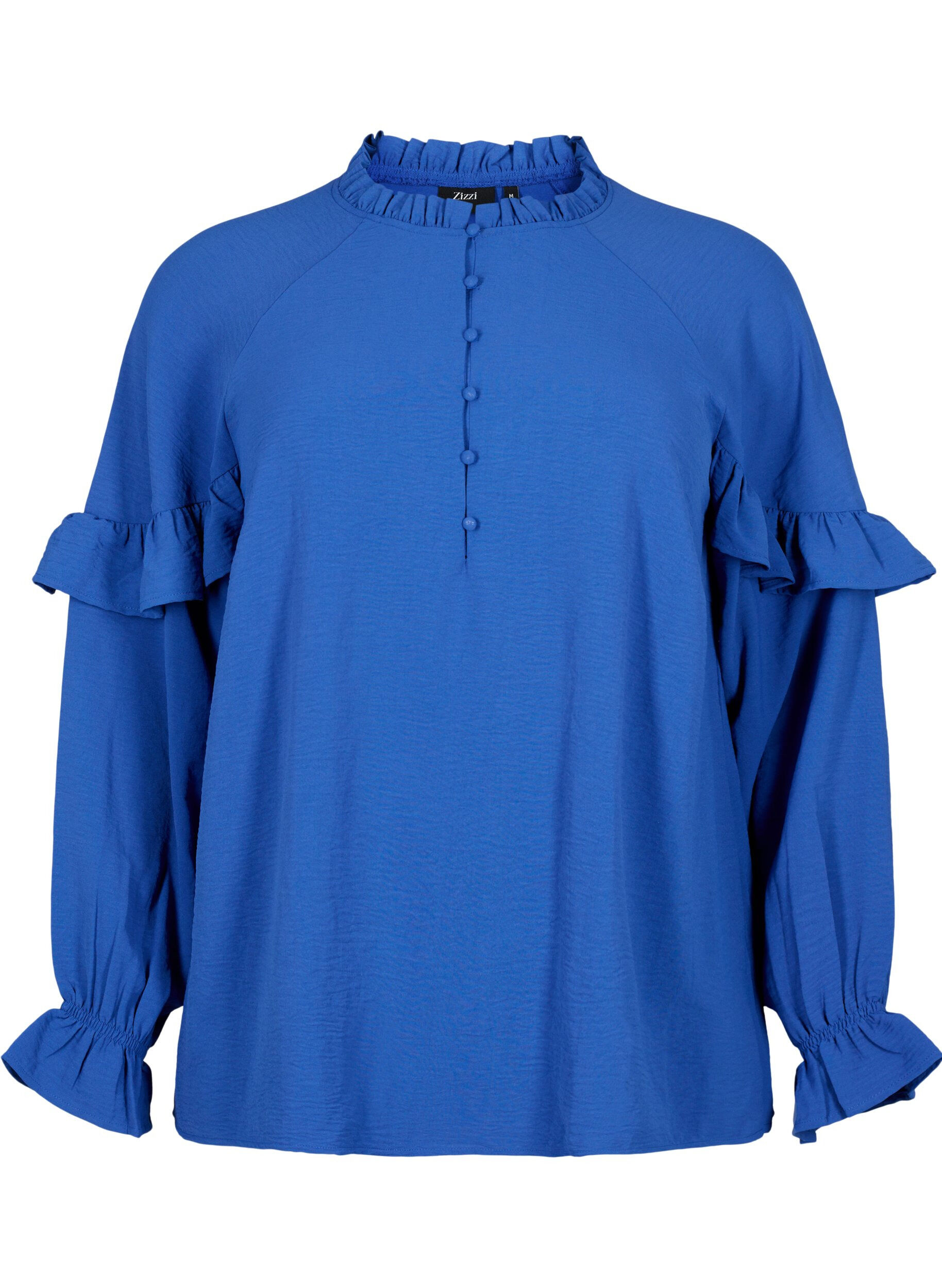 Zizzi Blouse met ruches en knopen, Deep Ultramarine, Packshot image number 0