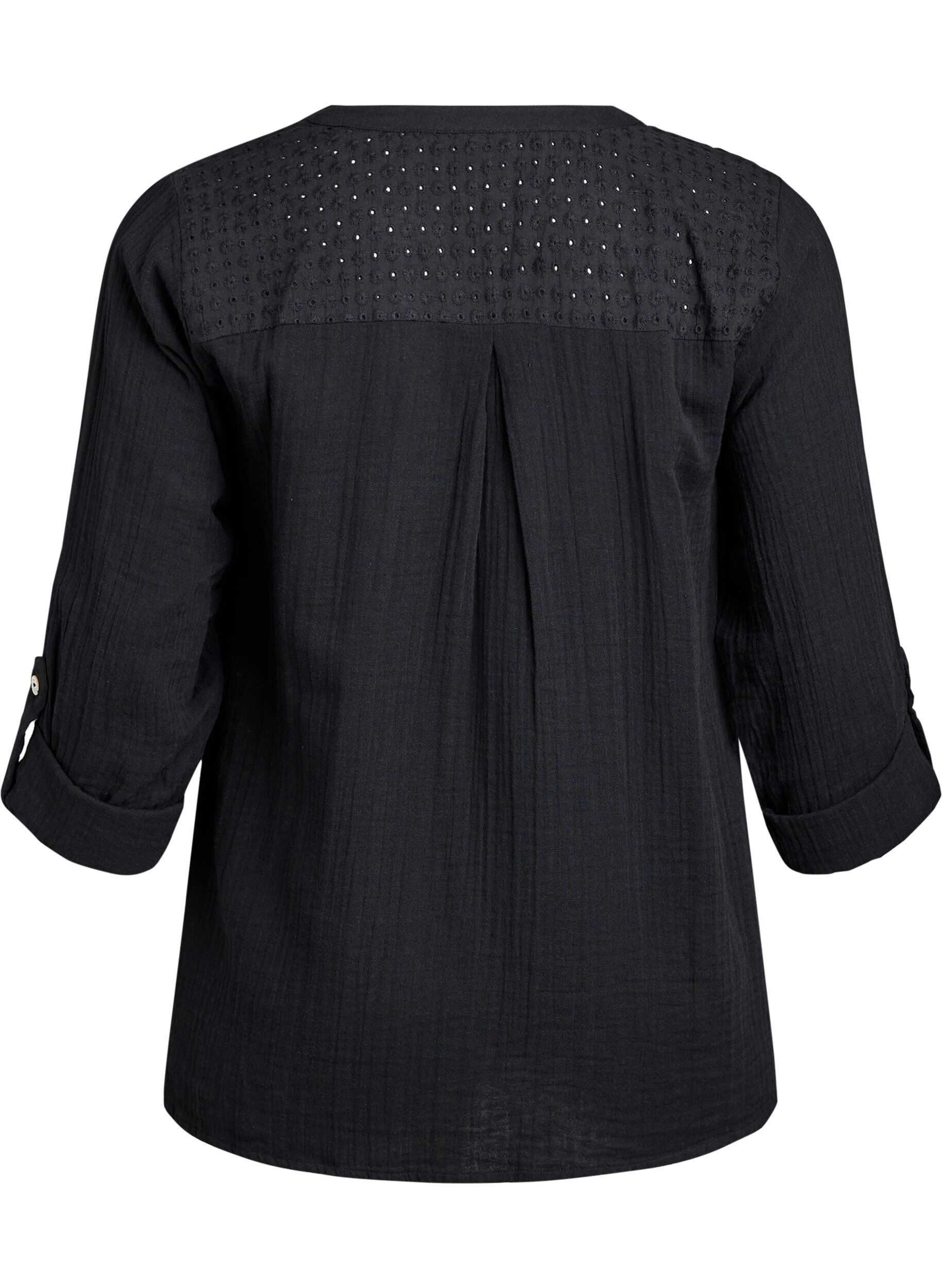 ZizziBlouse in katoenen mousseline met broderie anglaise, Zwart, Packshot image number 1