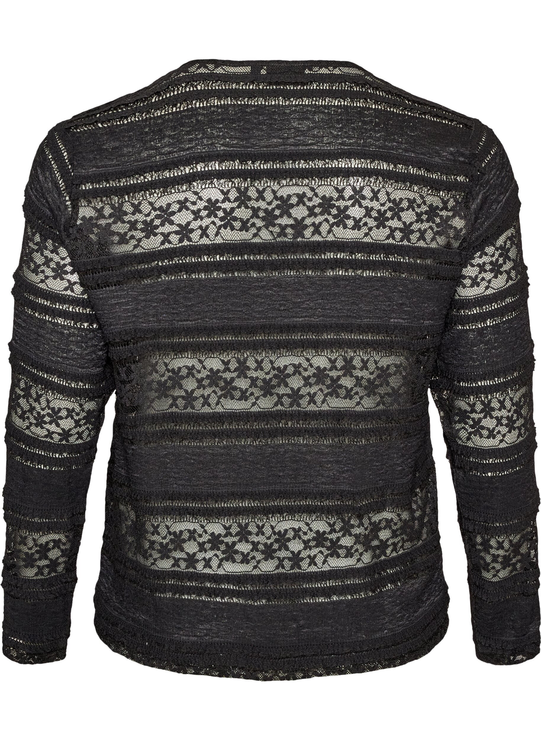 ZizziKanten blouse met lange mouwen, Zwart, Packshot image number 1