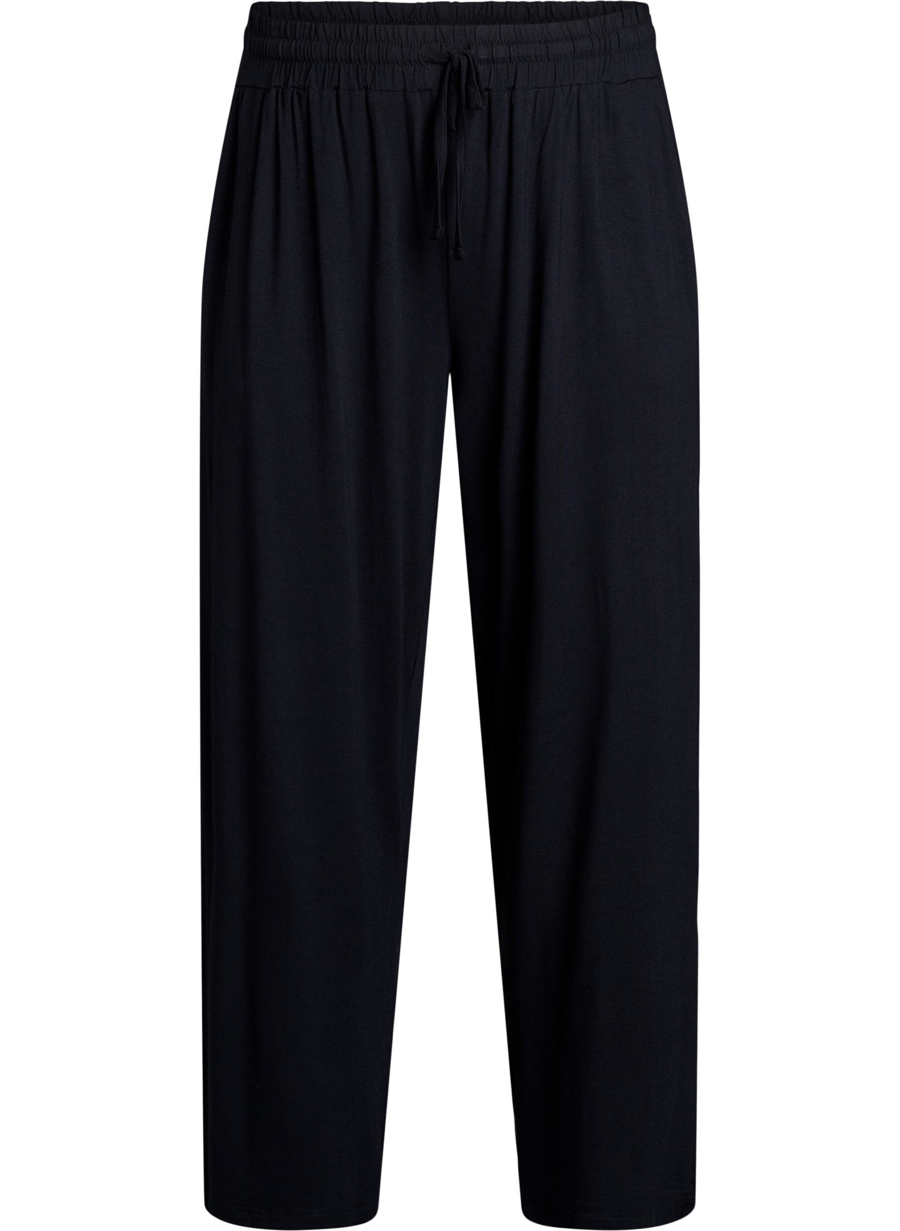 ZizziLosse nachtbroek in viscose jersey met zakken, Zwart, Packshot image number 0